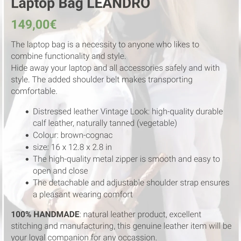 🥰 GUC Baccini Leandro Genuine Italian Leather Laptop Bag, Cognac Brown, 16 in.